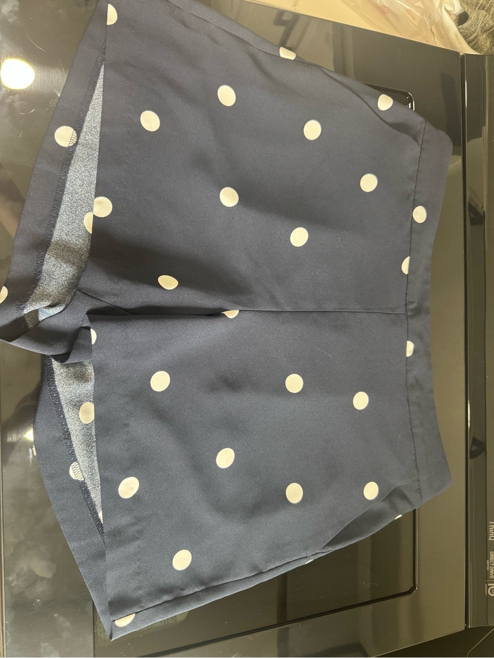 LOFT Navy Shorts with Cream Polka Dots